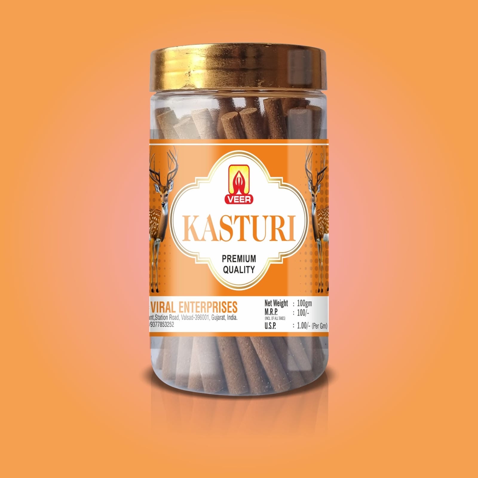Simply Dhoop Artisanal Kasturi Dhoop Sticks in a premium 100g glass jar. Charcoal-free, hand-rolled earthy musk incense.
