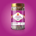 Simply Dhoop Artisanal Kesar Chandan Dhoop Sticks in a premium 100g glass jar. Charcoal-free, hand-rolled saffron and sandalwood incense.