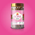 Simply Dhoop Artisanal Rose Gulab Dhoop Sticks in a premium 100g glass jar. Charcoal-free, hand-rolled floral incense.