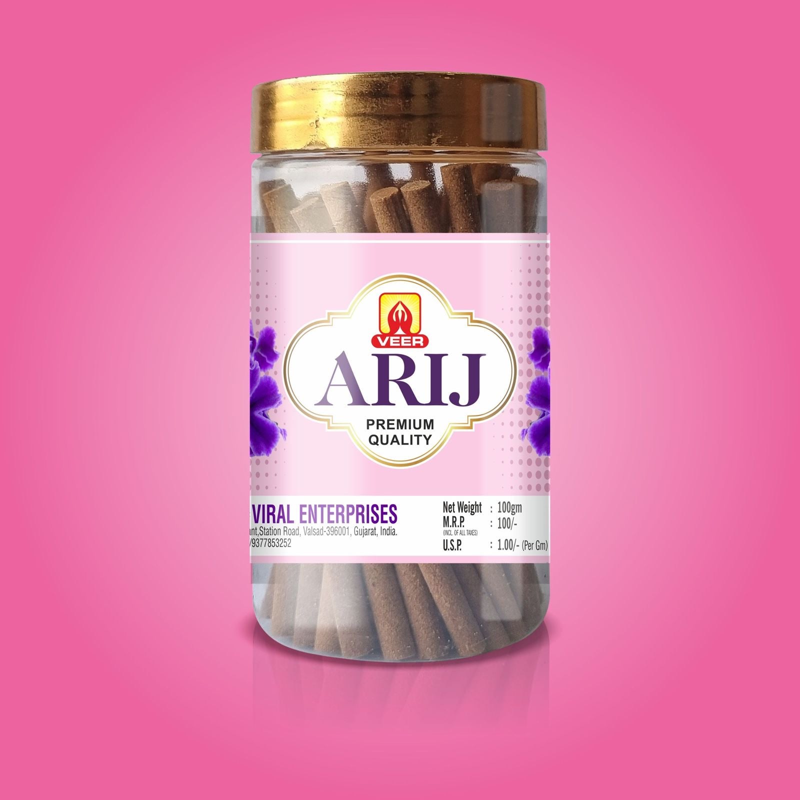 Simply Dhoop Artisanal Arij Dhoop Sticks in a premium 100g glass jar. Charcoal-free, hand-rolled incense featuring a traditional uplifting fragrance.