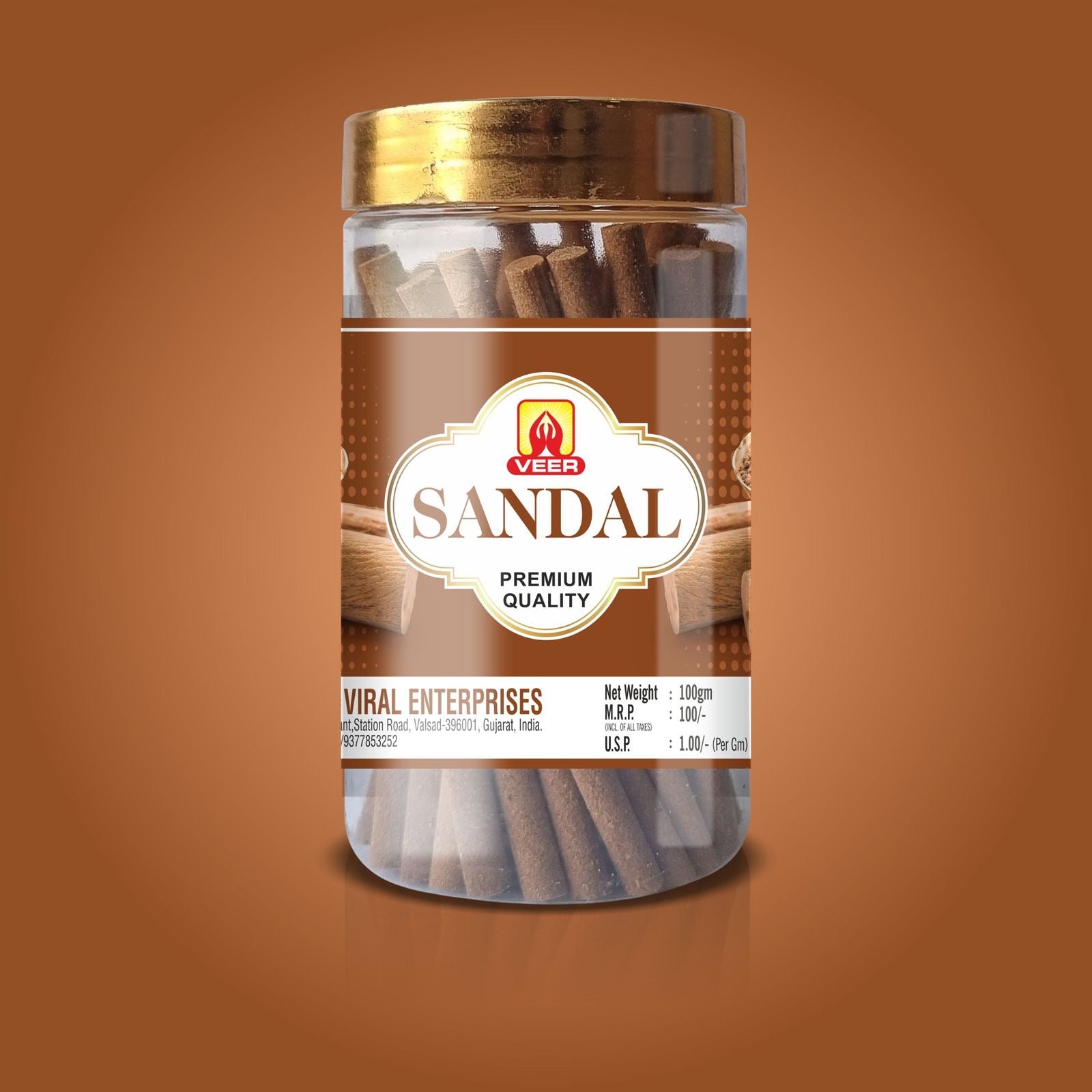 Simply Dhoop Artisanal Sandal Chandan Dhoop Sticks in a premium 100g glass jar. Charcoal-free, hand-rolled premium sandalwood incense.