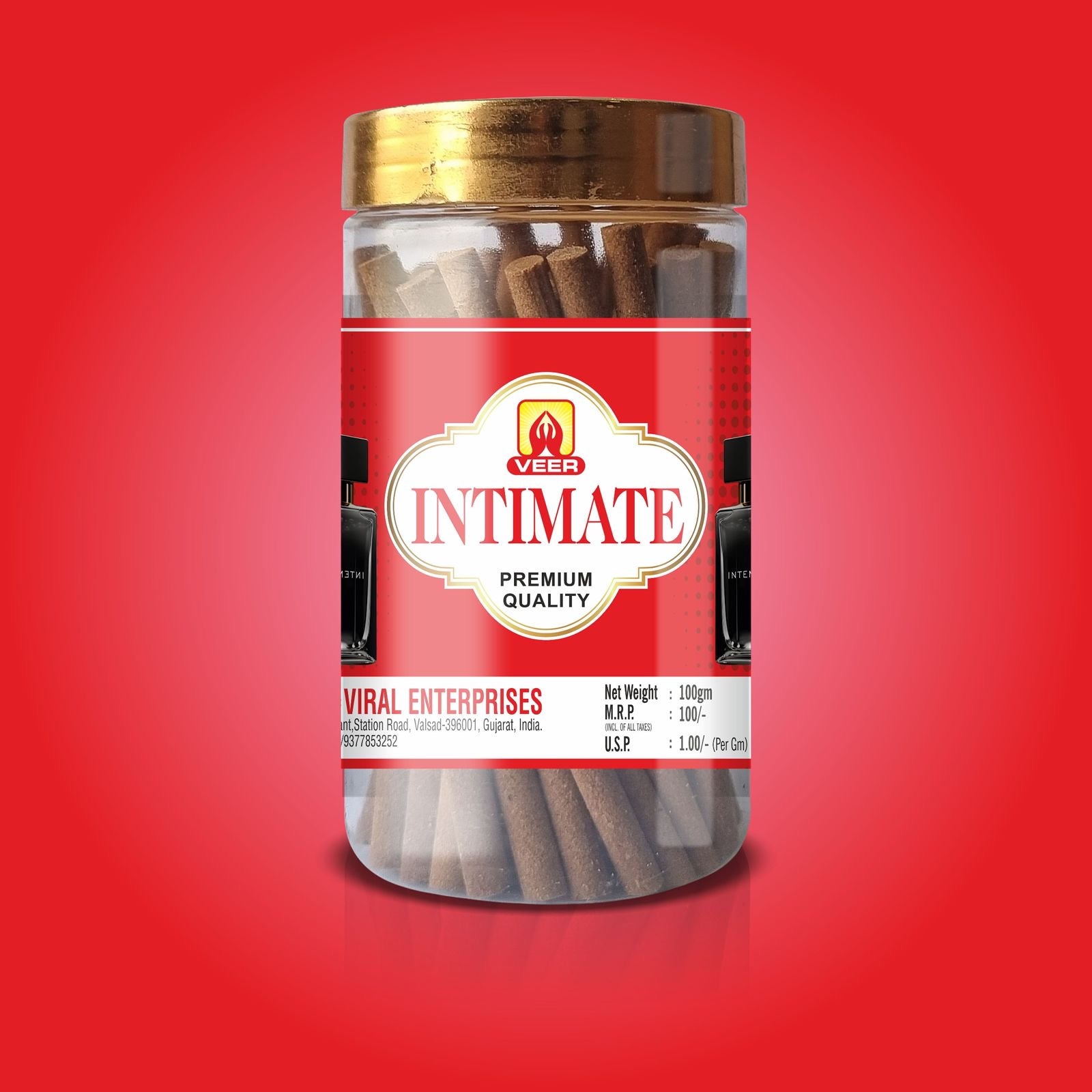 Simply Dhoop Veer Intimate Dhoop Sticks in premium 100g glass jar - charcoal free incense.